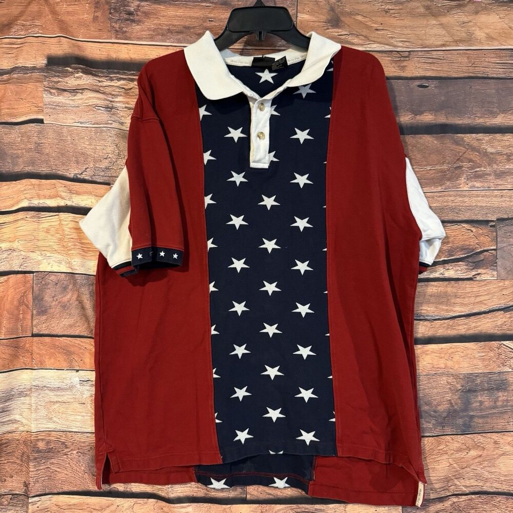 RedHead USA Flag Polo Shirt Mens XL Red White Blue Stars Patriotic Cotton Pique